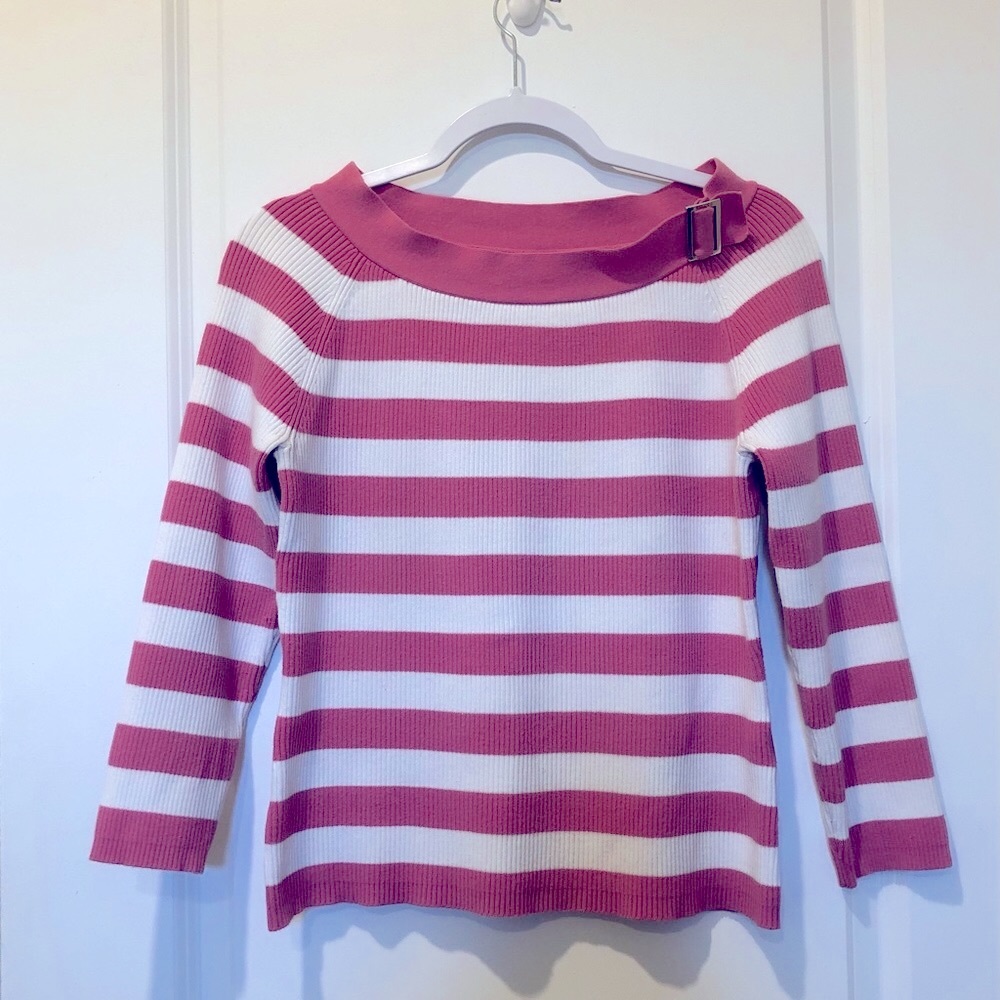A Line | Pink and White Pullover Sweater